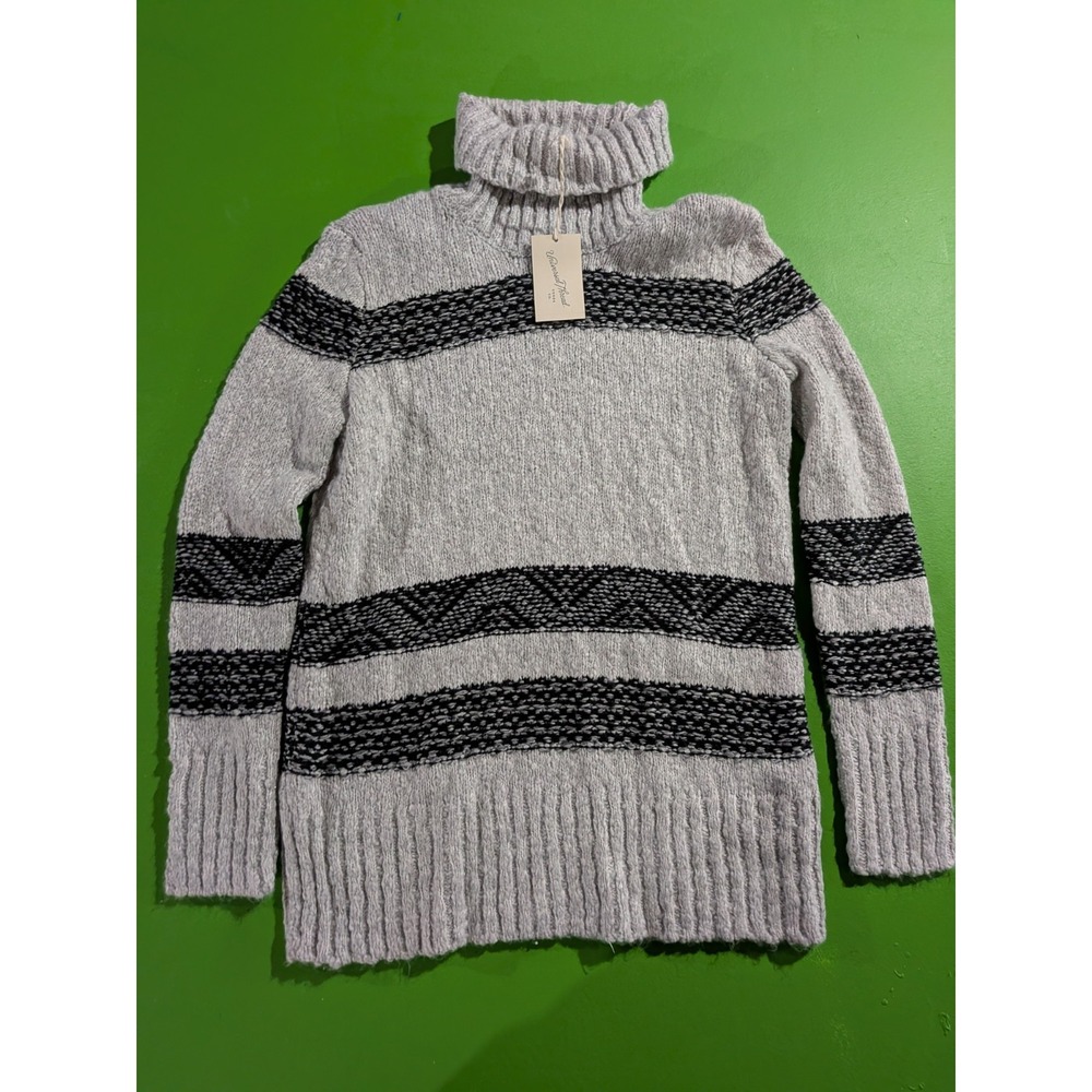 Universal Thread Womens Large Chunky Knit Turtleneck Pullover Sweater Gray Black